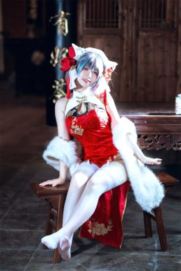 Cosplay 半半子Banbanko 柴郡中华娘旗袍